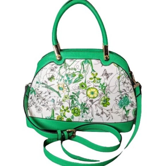 Dasein Apple Green Floral Faux Leather Satchel Bag